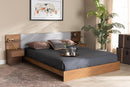 Emele Light Gray Fabric Walnut Brown Queen Storage Bed w/Built-In Nightstands Baxton