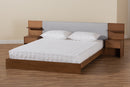 Emele Light Gray Fabric Walnut Brown Queen Storage Bed w/Built-In Nightstands Baxton