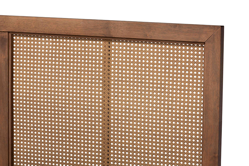 Pandora Walnut Brown and Synthetic Rattan King Size Platform Bed Baxton