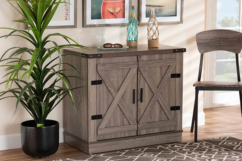 Afton Modern Contemporary Farmhouse Oak Brown Finished Wood 2-Door Shoe Storage Cabinet