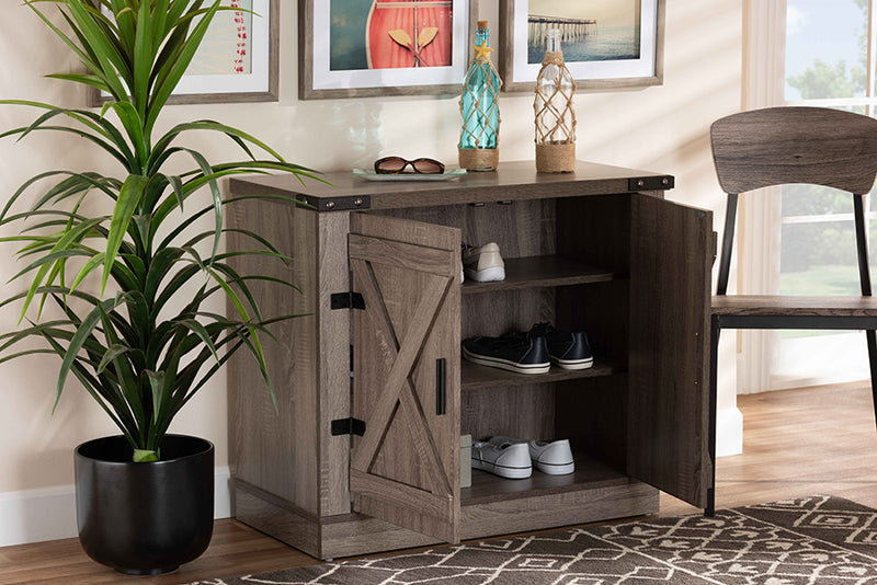 Afton Modern Contemporary Farmhouse Oak Brown Finished Wood 2-Door Shoe Storage Cabinet