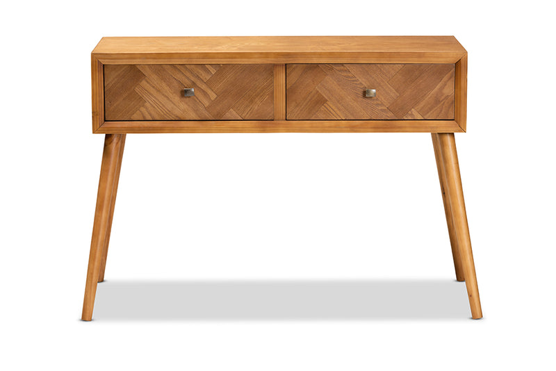 Lovy Mid-Century Modern Natural Brown Finished Wood 2-Drawer Console Table