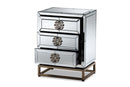 Milana Mirrored and Antique Bronze Finished 3-Drawer End Table Baxton
