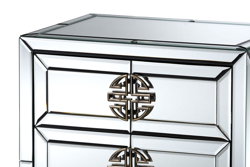 Milana Mirrored and Antique Bronze Finished 3-Drawer End Table Baxton