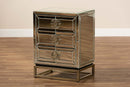 Milana Mirrored and Antique Bronze Finished 3-Drawer End Table Baxton