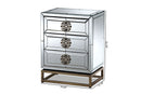 Milana Mirrored and Antique Bronze Finished 3-Drawer End Table Baxton