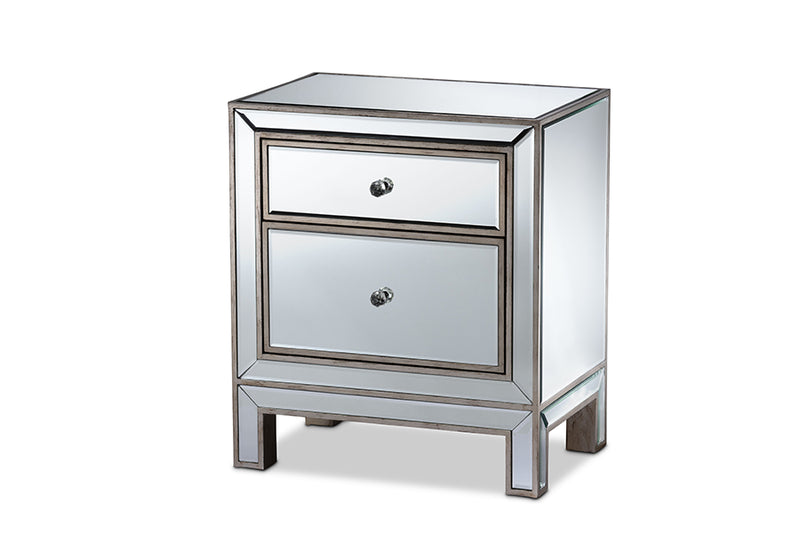 Senna Contemporary Glam and Luxe Mirrored 2-Drawer End Table