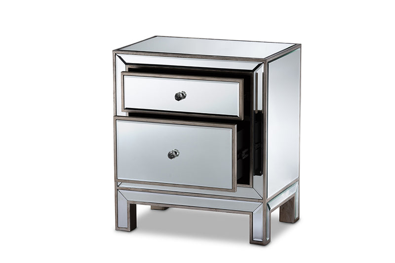 Senna Contemporary Glam and Luxe Mirrored 2-Drawer End Table