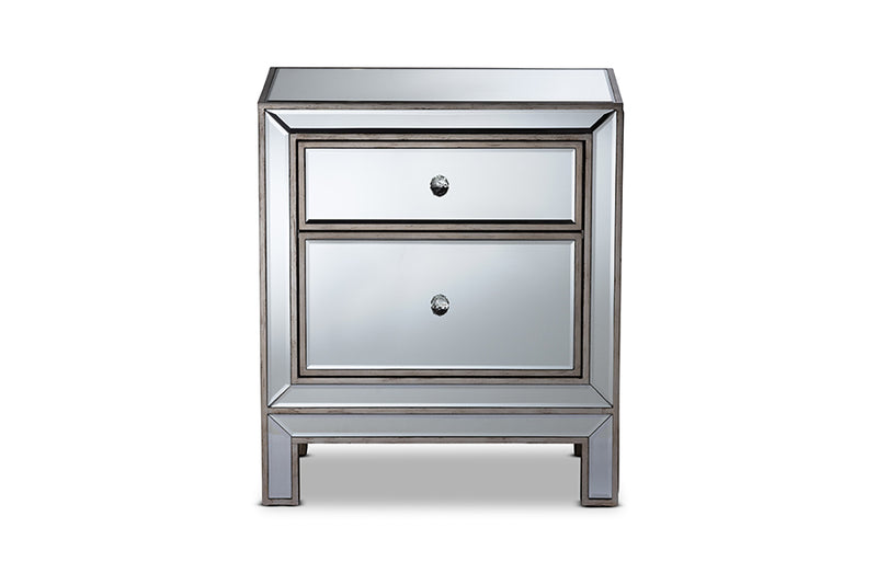 Senna Contemporary Glam and Luxe Mirrored 2-Drawer End Table