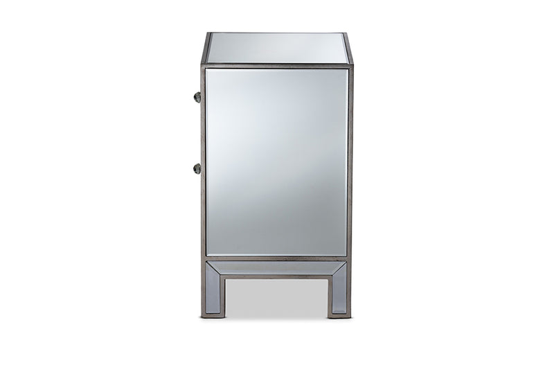 Senna Contemporary Glam and Luxe Mirrored 2-Drawer End Table