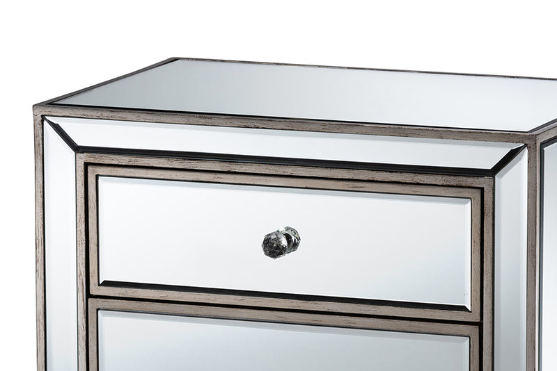 Senna Contemporary Glam and Luxe Mirrored 2-Drawer End Table