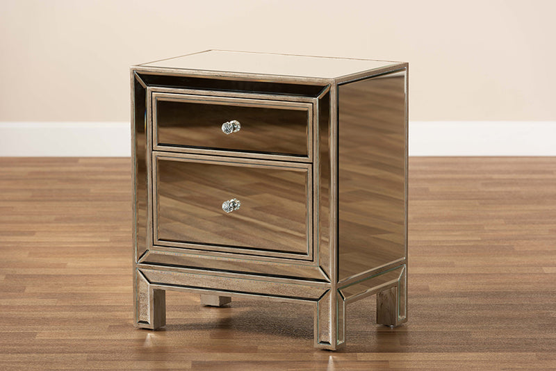 Senna Contemporary Glam and Luxe Mirrored 2-Drawer End Table