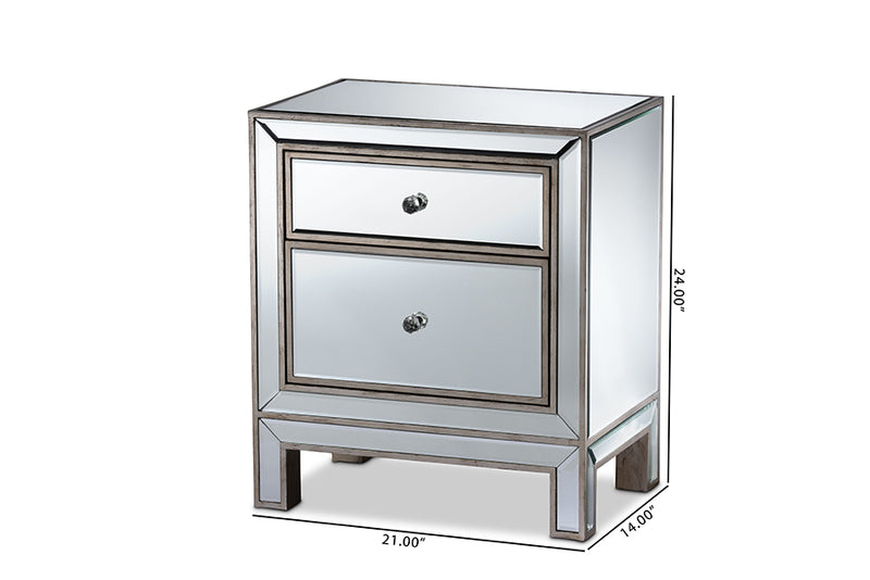 Senna Contemporary Glam and Luxe Mirrored 2-Drawer End Table