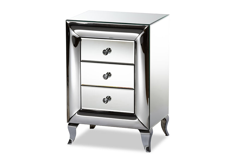 Irma Contemporary Glam and Luxe Mirrored 3-Drawer End Table