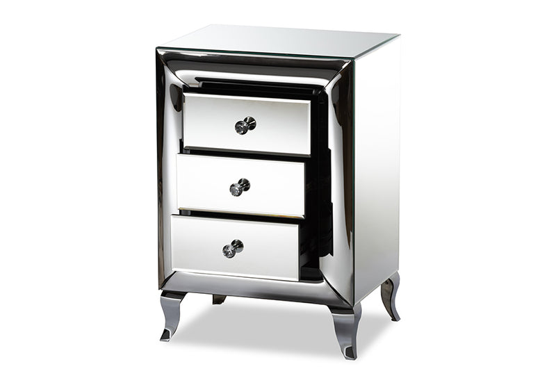 Irma Contemporary Glam and Luxe Mirrored 3-Drawer End Table