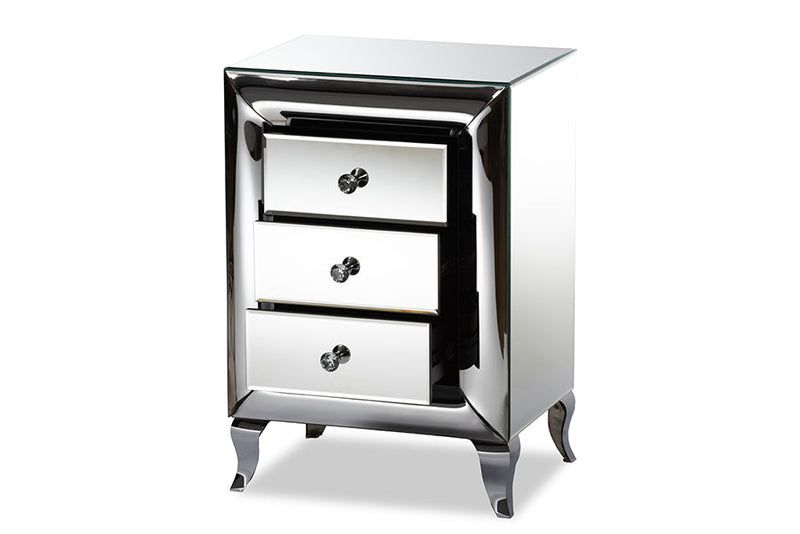 Irma Mirrored 3-Drawer End Table Baxton