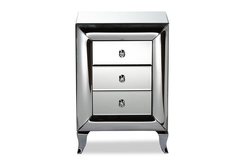 Irma Contemporary Glam and Luxe Mirrored 3-Drawer End Table