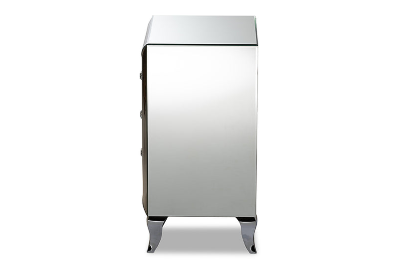 Irma Contemporary Glam and Luxe Mirrored 3-Drawer End Table