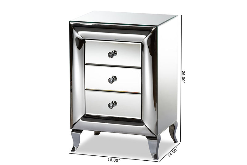Irma Mirrored 3-Drawer End Table Baxton