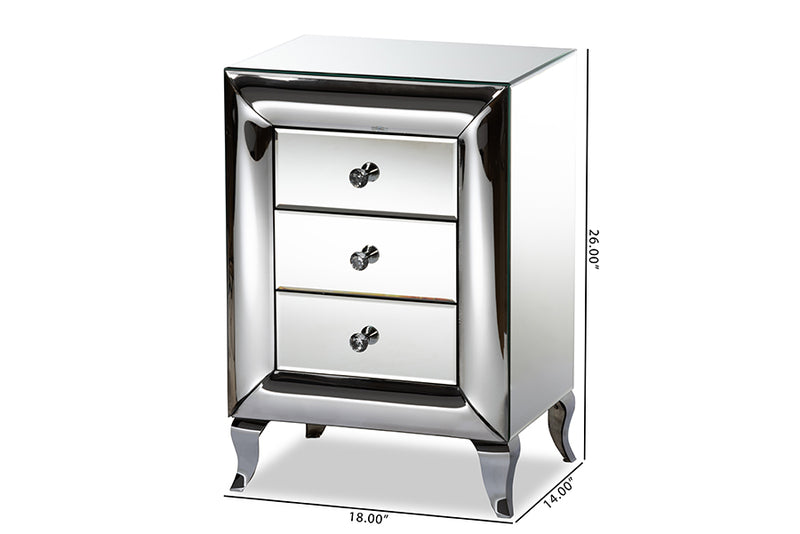 Irma Contemporary Glam and Luxe Mirrored 3-Drawer End Table