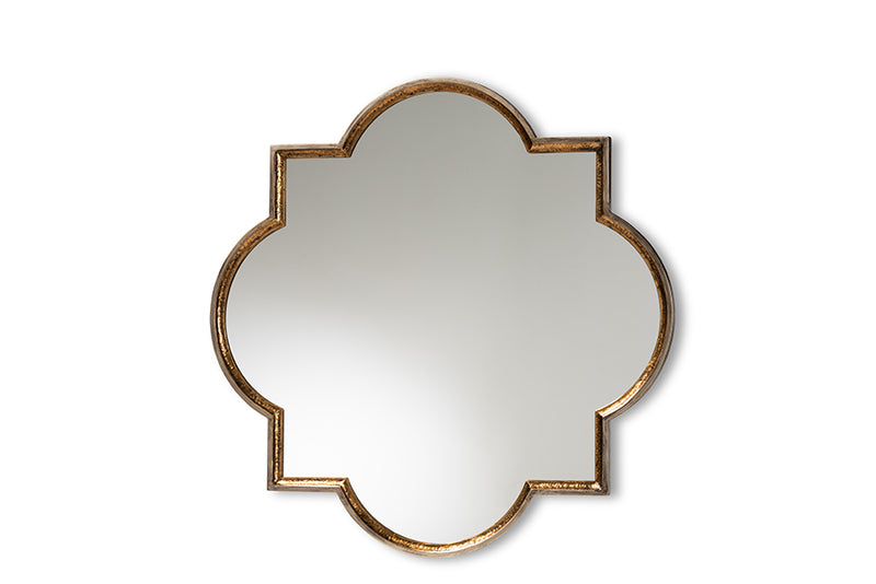 Holton Vintage Antique Bronze and Gold Finished Metal Quatrefoil Accent Wall Mirror