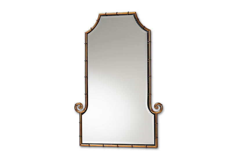 Hancock Glamourous Hollywood Regency Style Gold Finished Metal Bamboo Inspired Accent Wall Mirror