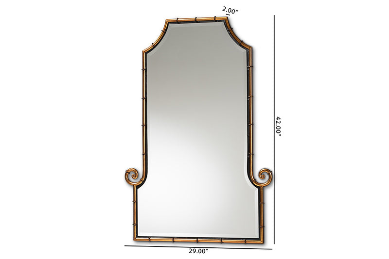 Hancock Glamourous Hollywood Regency Style Gold Finished Metal Bamboo Inspired Accent Wall Mirror