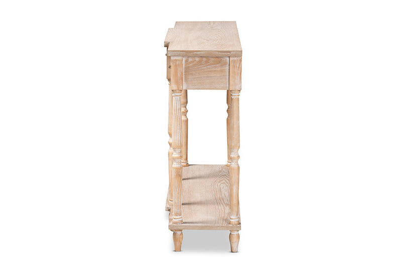 Wendell Rustic Whitewashed Oak Brown 3-Drawer Console Table Baxton