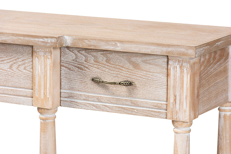 Wendell Rustic Whitewashed Oak Brown 3-Drawer Console Table Baxton