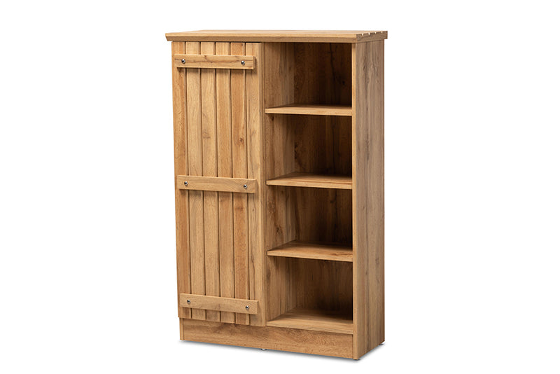 Fannie Modern and Contemporary Farmhouse Natural Oak Brown Finished Wood 1-Door Shoe Cabinet