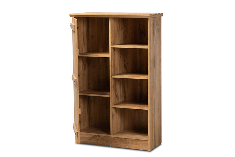 Fannie Modern and Contemporary Farmhouse Natural Oak Brown Finished Wood 1-Door Shoe Cabinet