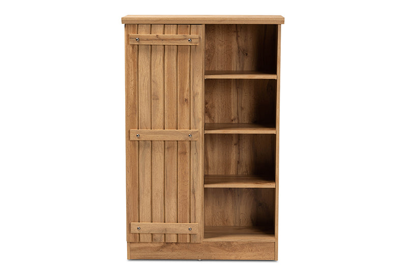 Fannie Modern and Contemporary Farmhouse Natural Oak Brown Finished Wood 1-Door Shoe Cabinet