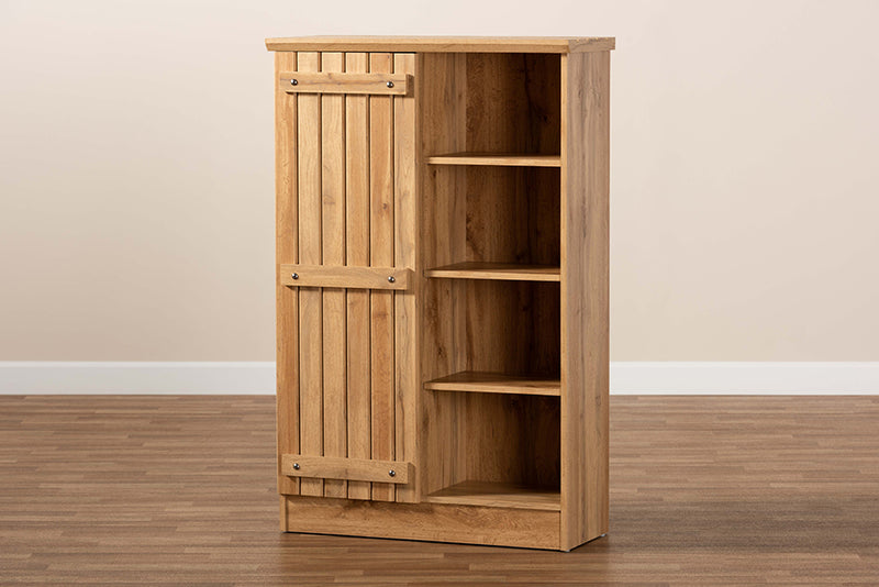 Fannie Modern and Contemporary Farmhouse Natural Oak Brown Finished Wood 1-Door Shoe Cabinet