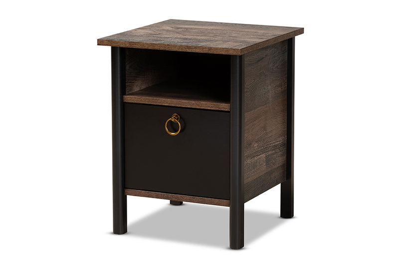 Lucina Modern and Contemporary Two-Tone Rustic Brown and Black Finished Wood Nightstand