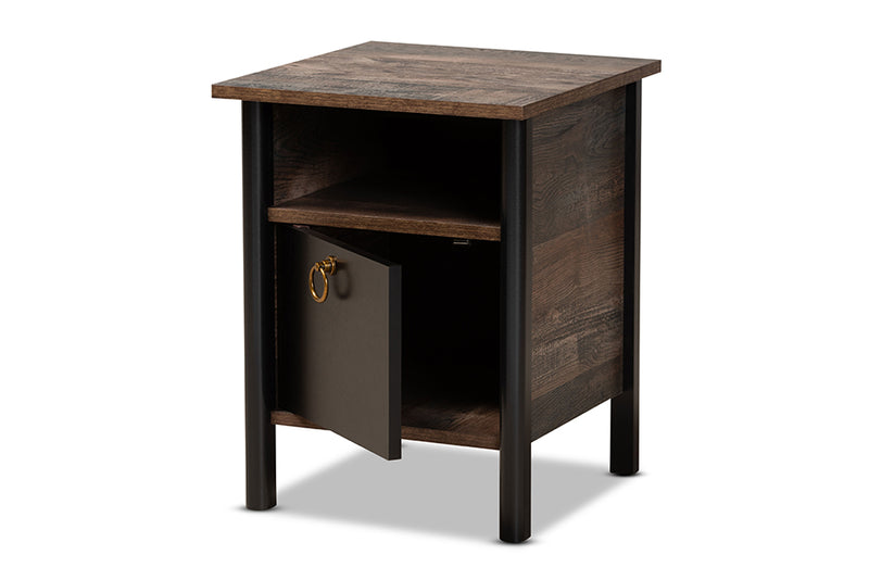 Lucina Modern and Contemporary Two-Tone Rustic Brown and Black Finished Wood Nightstand