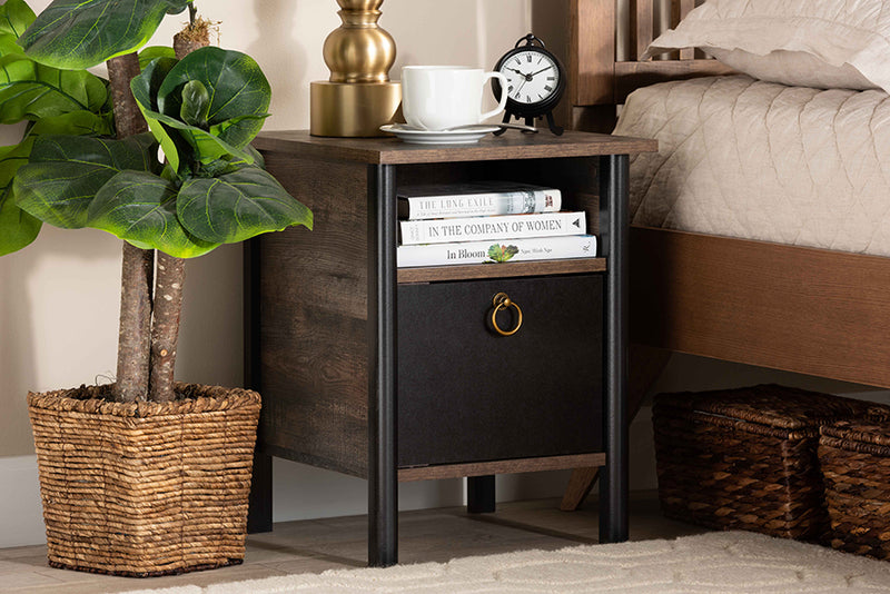 Lucina Modern and Contemporary Two-Tone Rustic Brown and Black Finished Wood Nightstand