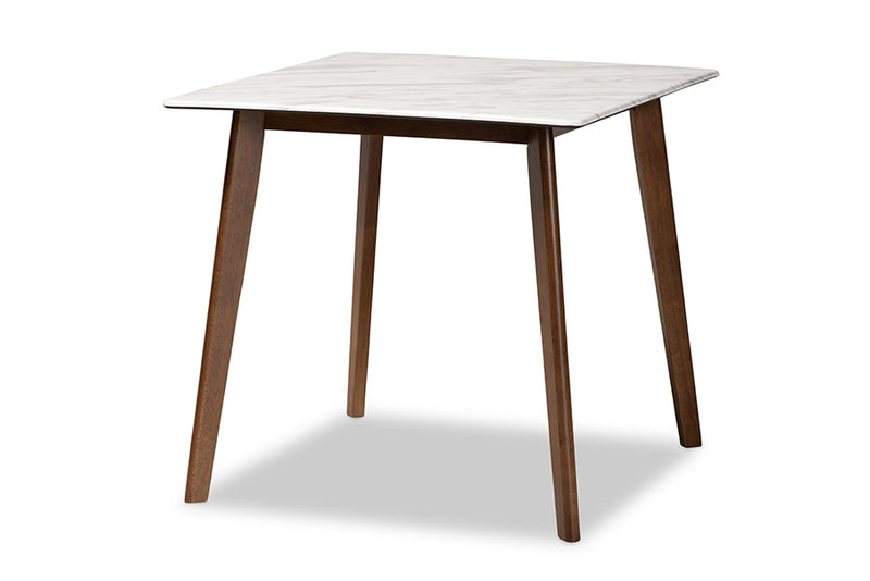 Alfro Walnut Brown Dining Table w/Faux Marble Tabletop Baxton