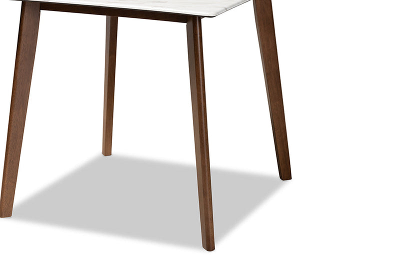 Alfro Walnut Brown Dining Table w/Faux Marble Tabletop Baxton