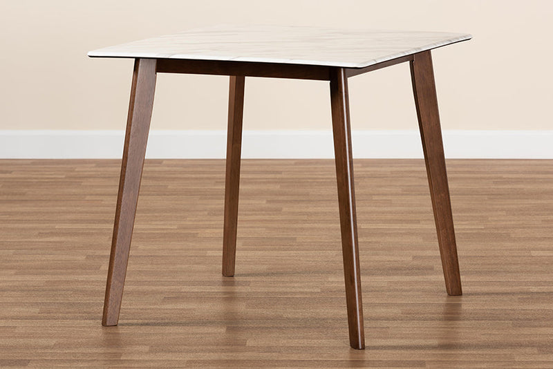 Alfro Walnut Brown Dining Table w/Faux Marble Tabletop Baxton