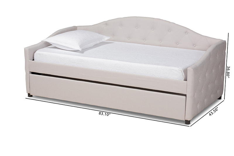 Matteo Modern and Contemporary Beige Fabric Upholstered Twin Size Daybed w/Trundle