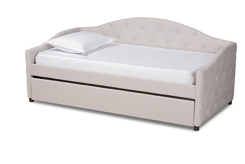 Matteo Modern and Contemporary Beige Fabric Upholstered Twin Size Daybed w/Trundle