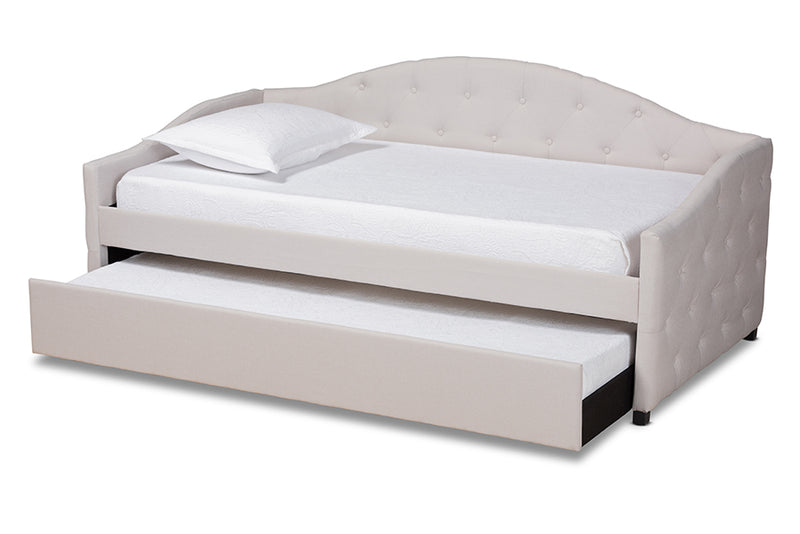 Matteo Modern and Contemporary Beige Fabric Upholstered Twin Size Daybed w/Trundle