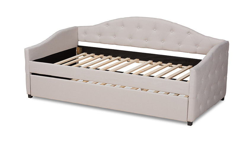 Matteo Modern and Contemporary Beige Fabric Upholstered Twin Size Daybed w/Trundle