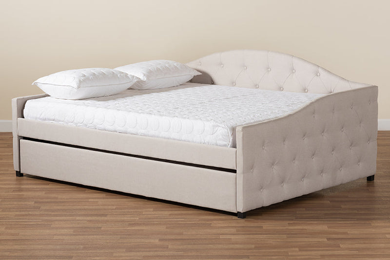 Matteo Beige Fabric Upholstered Queen Size Daybed w/Trundle Baxton