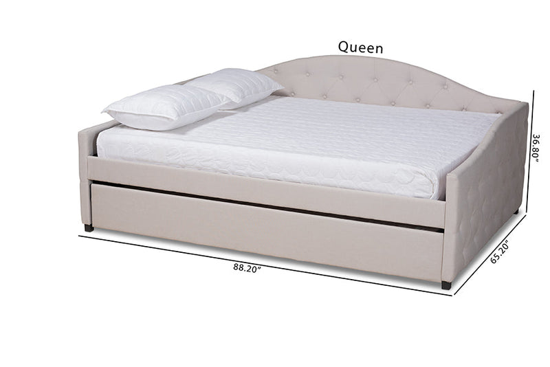 Matteo Beige Fabric Upholstered Queen Size Daybed w/Trundle Baxton
