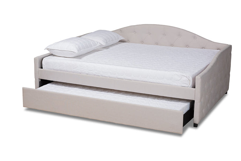 Matteo Beige Fabric Upholstered Queen Size Daybed w/Trundle Baxton