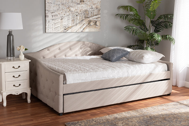 Matteo Modern and Contemporary Beige Fabric Upholstered Full Size Daybed w/Trundle