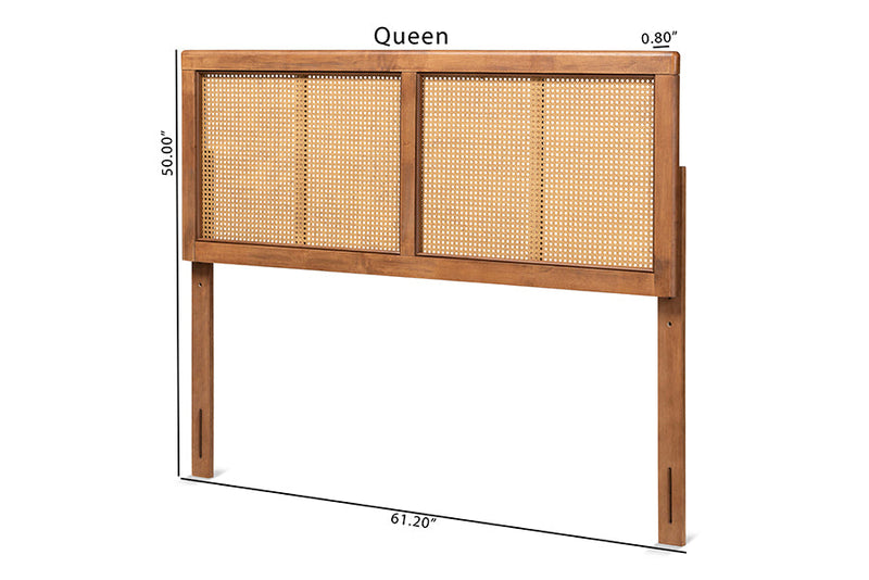 Clemence Ash Walnut and Synthetic Rattan King Size Headboard Baxton