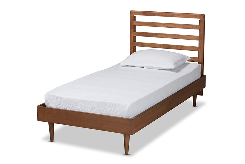 Berilo Mid-Century Walnut Brown Finished Wood Twin Size Platform Bed