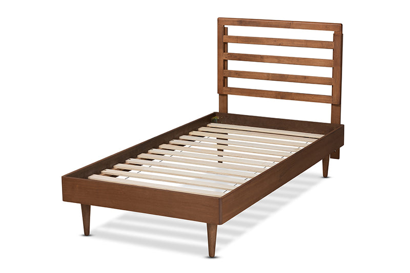 Berilo Mid-Century Walnut Brown Finished Wood Twin Size Platform Bed